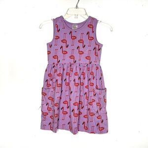 Hanna Andersson Girls Flamingo Dress Sz 8 Purple Pink Cotton Sleeveless Pockets